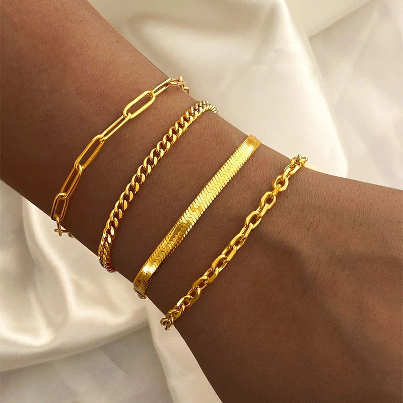 Paperclip Chain Bracelet | Gold Color Stainless Steel Rectangle Link Bracelets
