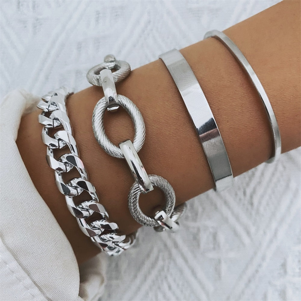Chain Bracelet Set | Geometric Metal | Twist Chain Bracelet | Fashion Jewelry