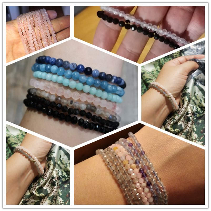 Minimalist 4mm Tiny crystal stone Beads | Bracelets | Natural Charoite Obsidian | lapis lazuli | Zircon Elastic bracelets