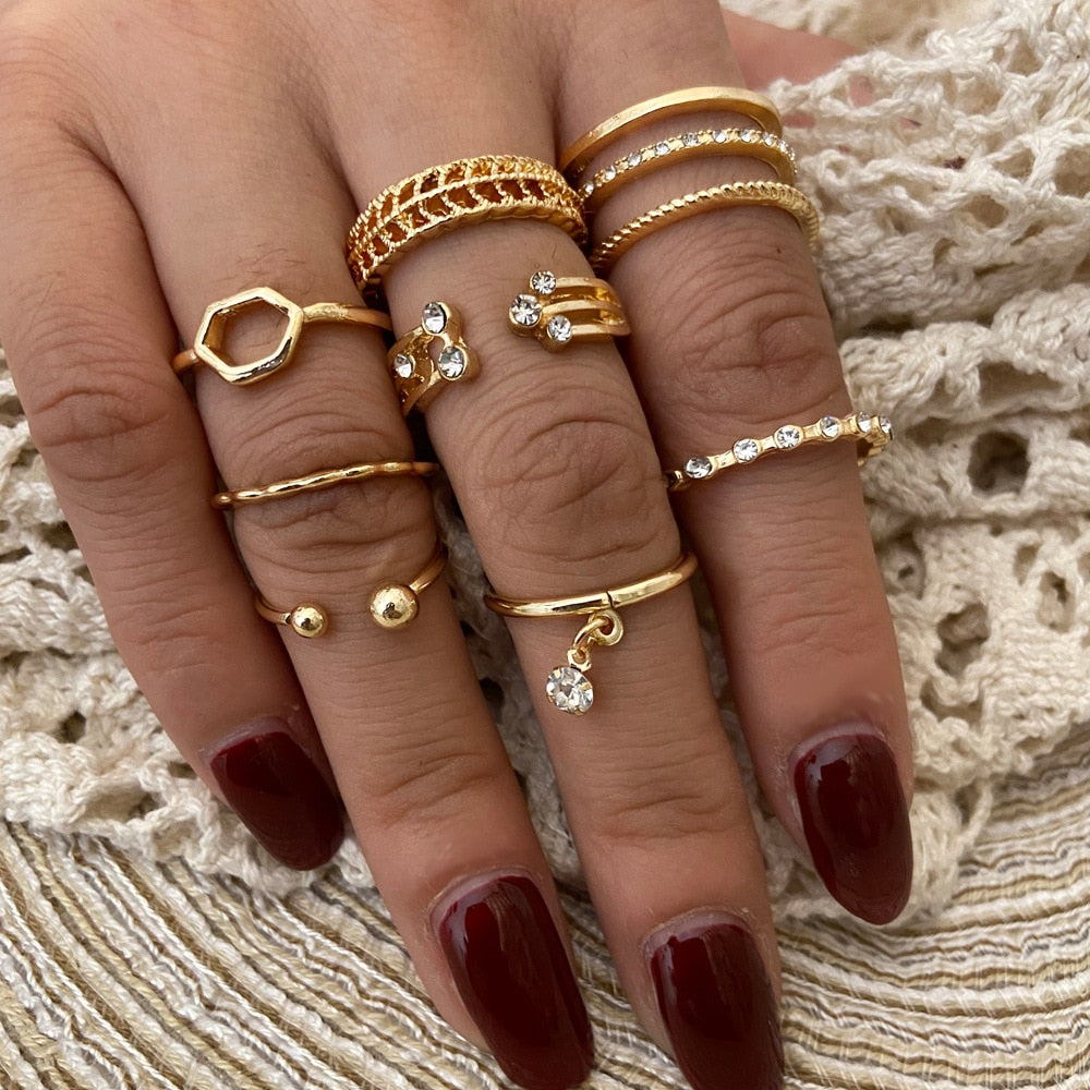 Bohemian Gold Color Chain Rings Set | Fashionable | Coin/Snake/Moon/Star Rings | Jewelry Gifts