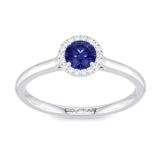 Pure and Genuine Blue Sapphire and Diamond Halo Ring | Fashionable Jewelry | Gift