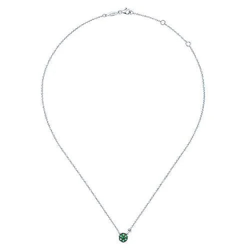 Sterling Silver Round Emerald Cluster Pendant Necklace