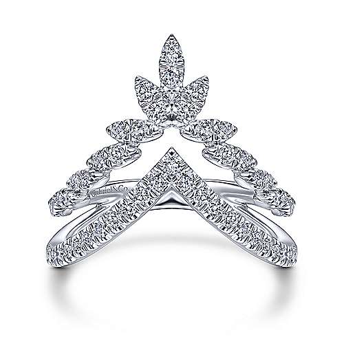 14K White Gold Marquise Cluster Diamond Double V Ring | Fashionable | Gift