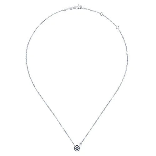 Sterling Silver Round White Sapphire Cluster Pendant Necklace with Side Bezel Diamond