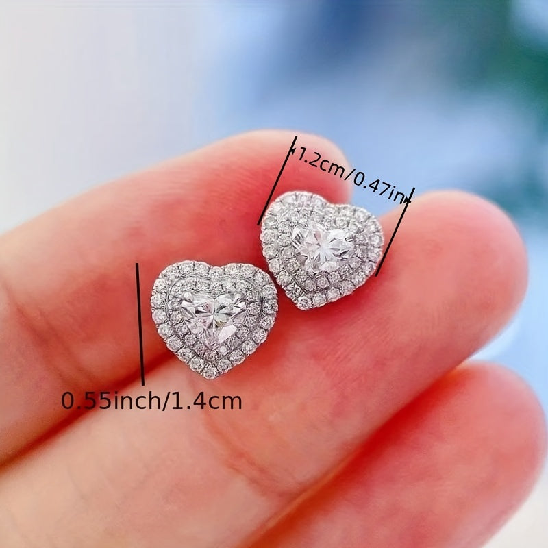 Heart Design Earring With Sparkling zirconia Stud Earring Elegant and cute Silver plated