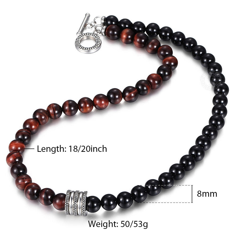 8mm Natural Stone Tiger Eyes Lava Bead Necklace Stainless Steel 18/20inch