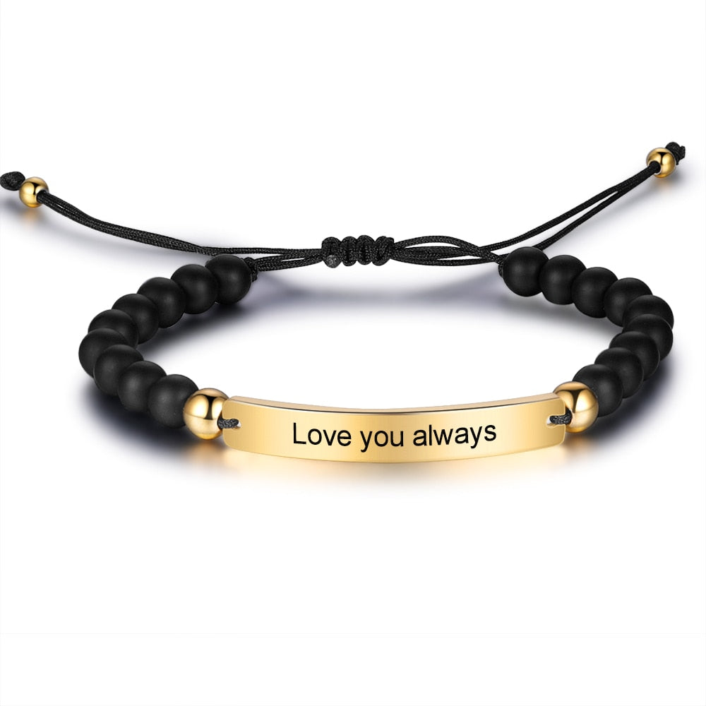 Personalized Engraved Bar Bracelets | Beaded Adjustable Chain Bracelet | Gift