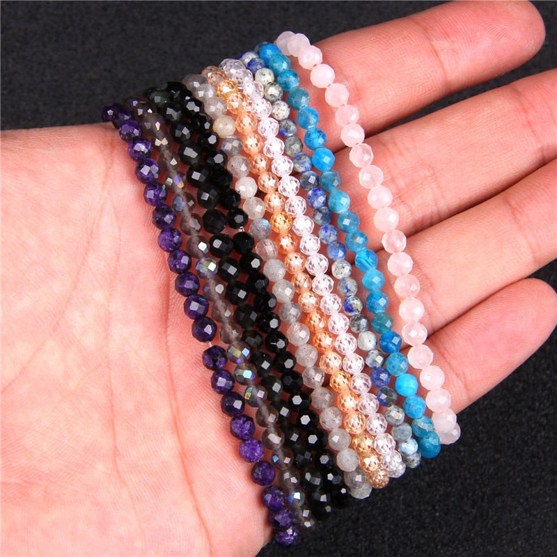 Minimalist 4mm Tiny crystal stone Beads | Bracelets | Natural Charoite Obsidian | lapis lazuli | Zircon Elastic bracelets