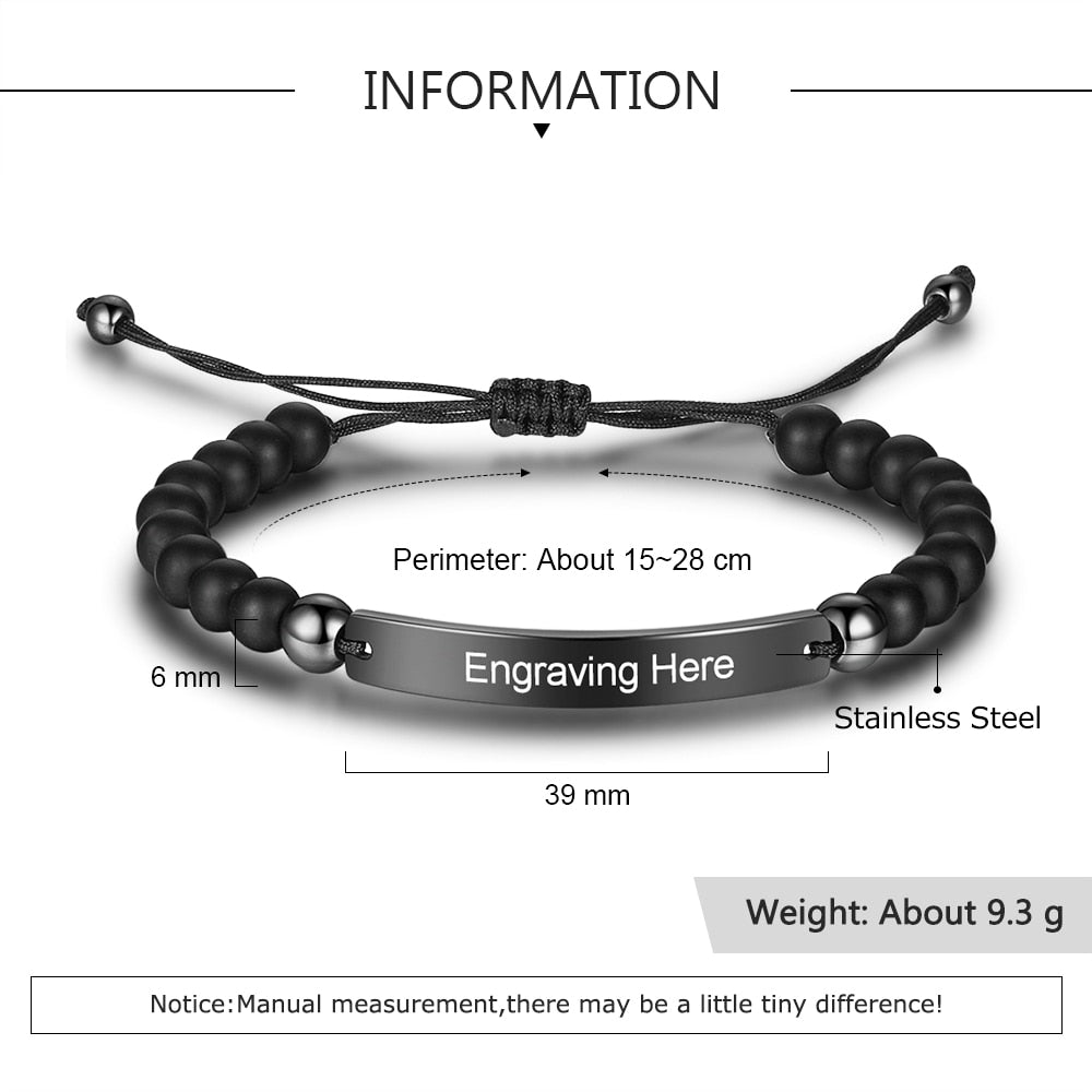 Personalized Engraved Bar Bracelets | Beaded Adjustable Chain Bracelet | Gift