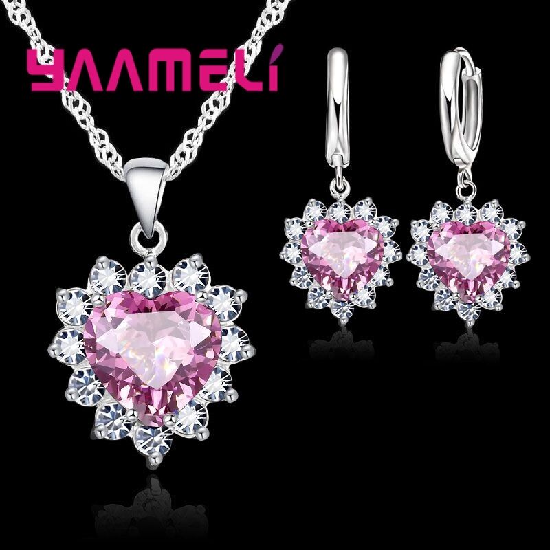 Sterling Silver Jewelry Set | Heart Stone Charm | Pendants | Necklaces | Earrings | Gift