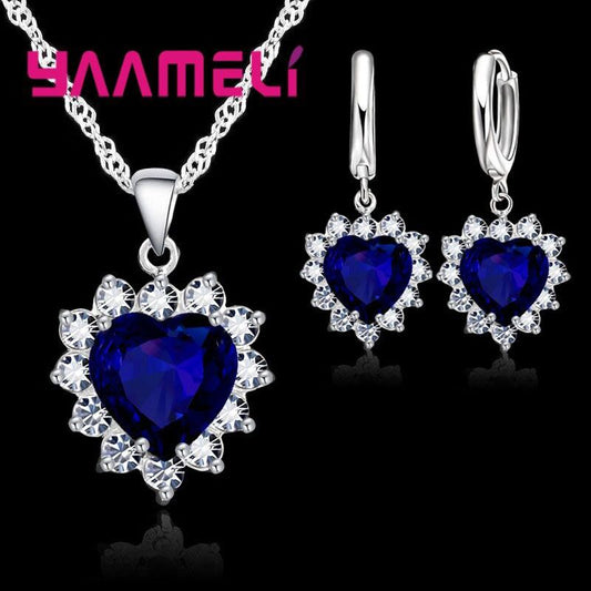 Sterling Silver Jewelry Set | Heart Stone Charm | Pendants | Necklaces | Earrings | Gift