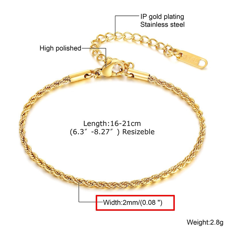 Paperclip Chain Bracelet | Gold Color Stainless Steel Rectangle Link Bracelets