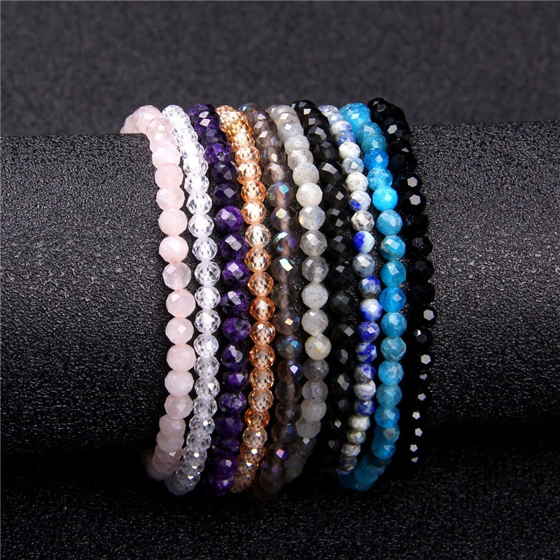 Minimalist 4mm Tiny crystal stone Beads | Bracelets | Natural Charoite Obsidian | lapis lazuli | Zircon Elastic bracelets