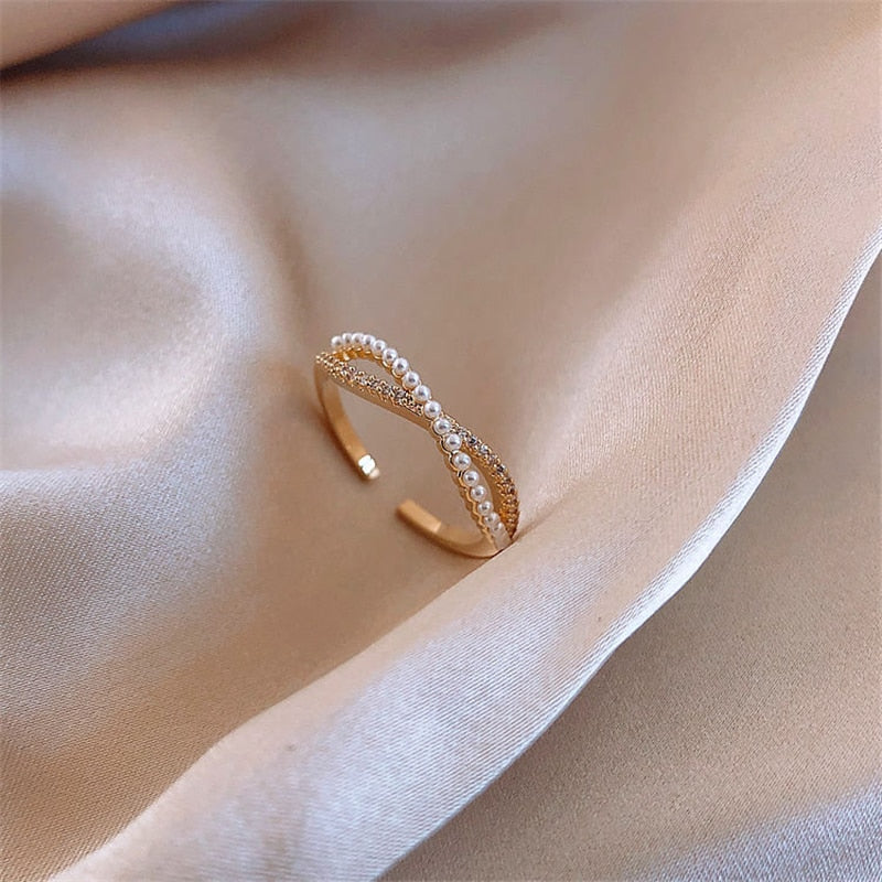 Luxury Gold Color Pearl Zircon Rings | Sexy Open Ring | Ring Fashionable Elegant Jewelry
