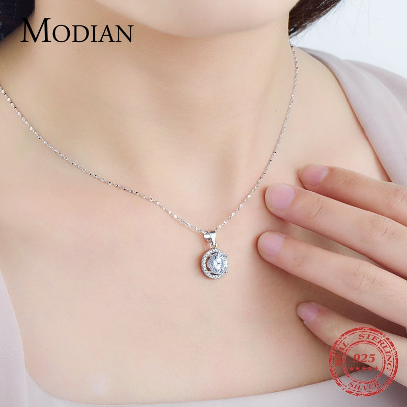Genuine Sterling Silver Luxury Chain | Necklace | 2.0Ct Zircon Necklaces Gift Jewelry