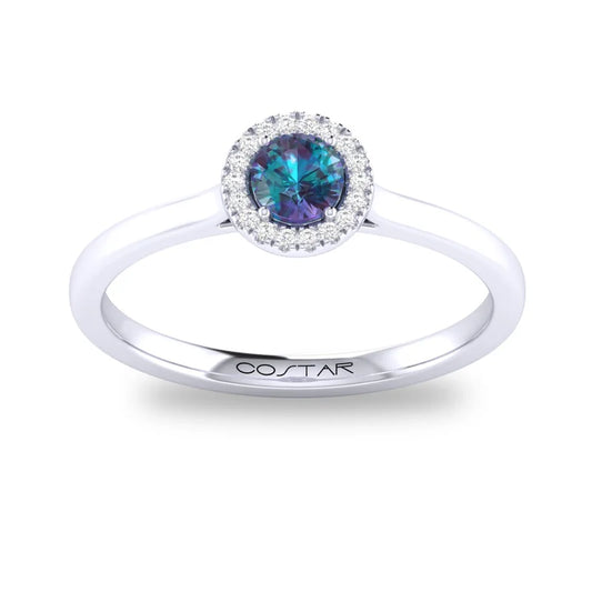 Synthetic Alexandrite & Diamond Halo Ring