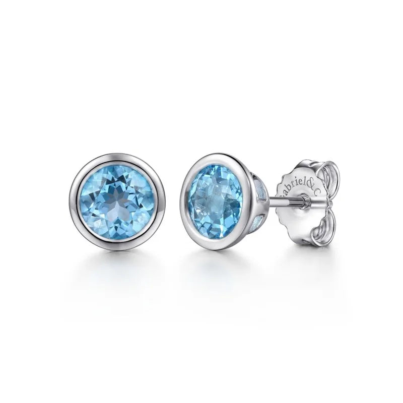 Swiss Blue Topaz & Sterling Silver Stud Earrings