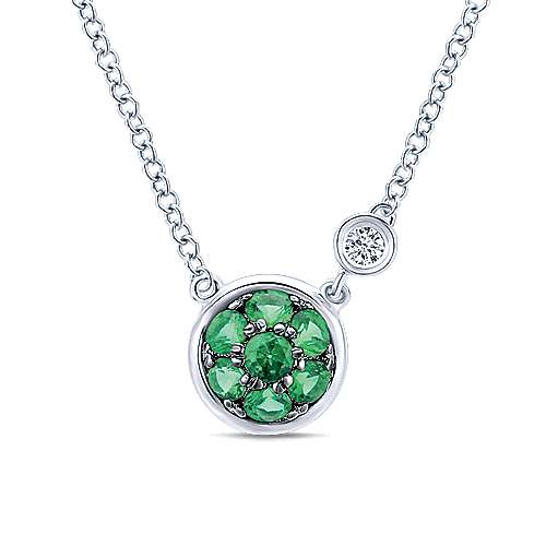 Sterling Silver Round Emerald Cluster Pendant Necklace