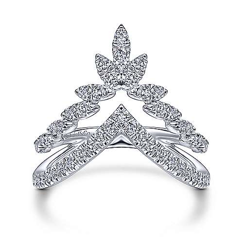 14K White Gold Marquise Cluster Diamond Double V Ring | Fashionable | Gift