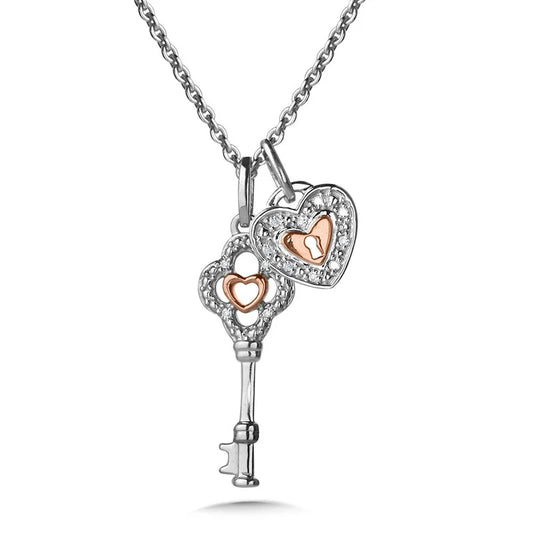 Sterling Silver & Rose Gold Lock and Key Pendant