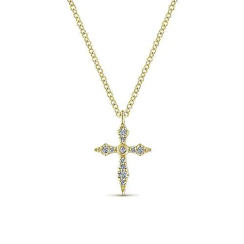 Sculpted Diamond Cross Pendant | Adjustable Necklace in yellow gold